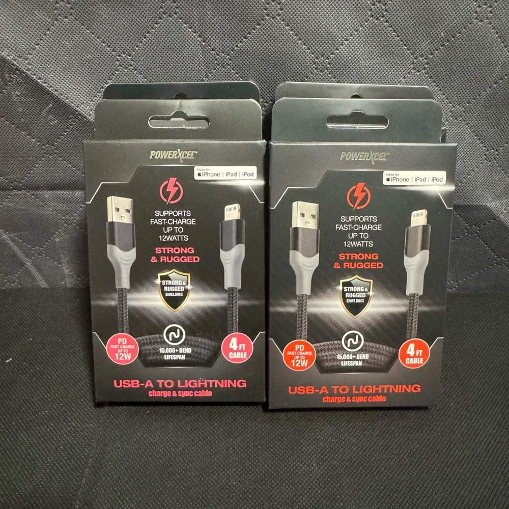 PowerXcel USB-A to Lightning charge & sync cable. 4ft